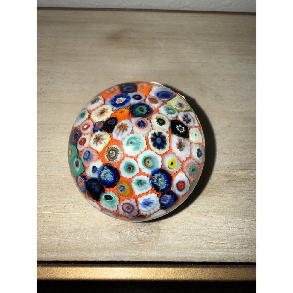 Strathearn Glass Orange Bottom‎ Close Packed Millefiori Paperweight Small